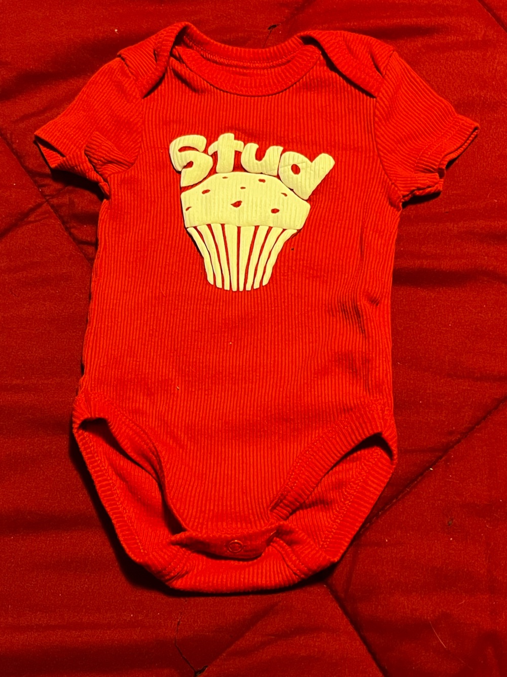 Red 'Stud' muffin Ribbed Baby One-Piece Bodysuit